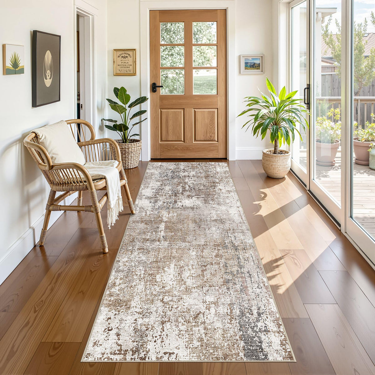 UERMEI 9x12 Area Rug Living Room Rugs - Washable Neutral Modern Abstract Soft Thin Large Rug Indoor Floor No Slip Rug Carpet for Bedroom Under Dining Table Home Office Decor - Brown Grey
