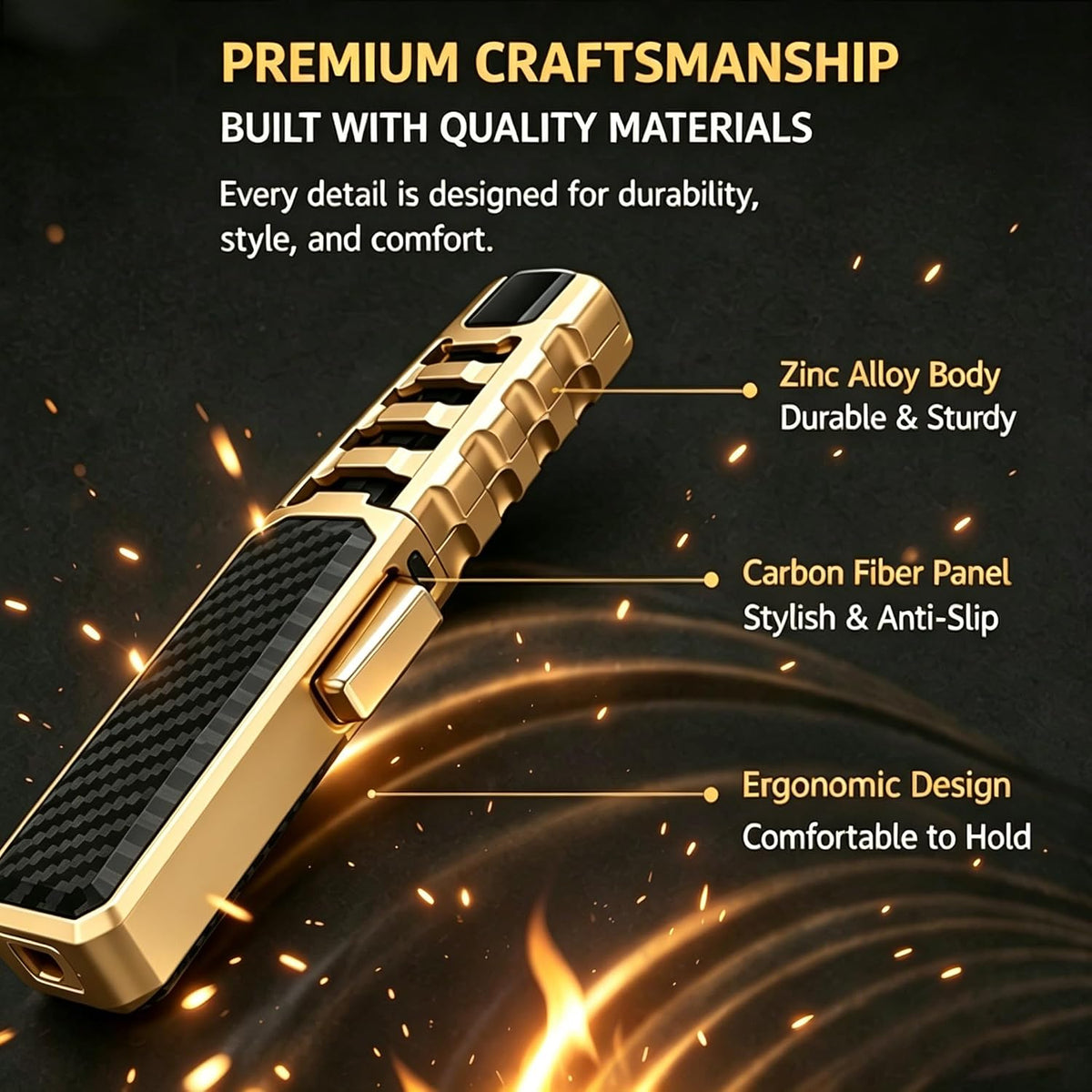 Butane Torch Lighter, Windproof Straight Torch Blue Flame Lighter, Turbine Jet Torch Lighter, Refillable Kitchen Cooking Lighter with Safety Lock for BBQ, Baking(Gas Not Included) (Black+Gold)