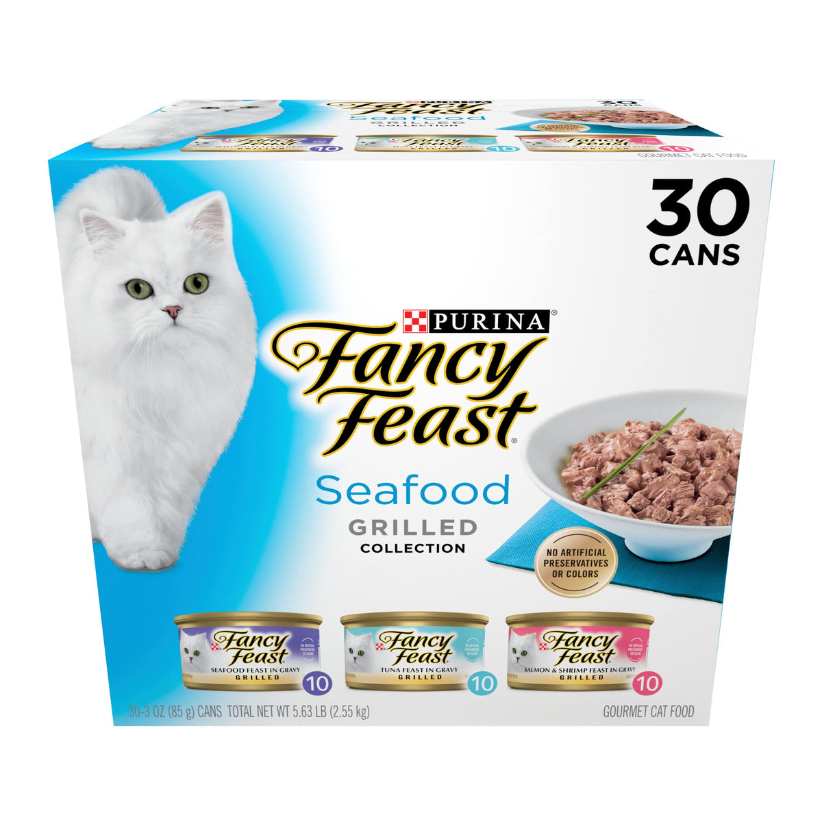 Fancy Feast Purina Grilled Wet Cat Food Seafood Collection in Wet Cat Food Variety Pack - 3 oz. Cans,(Pack of 60)