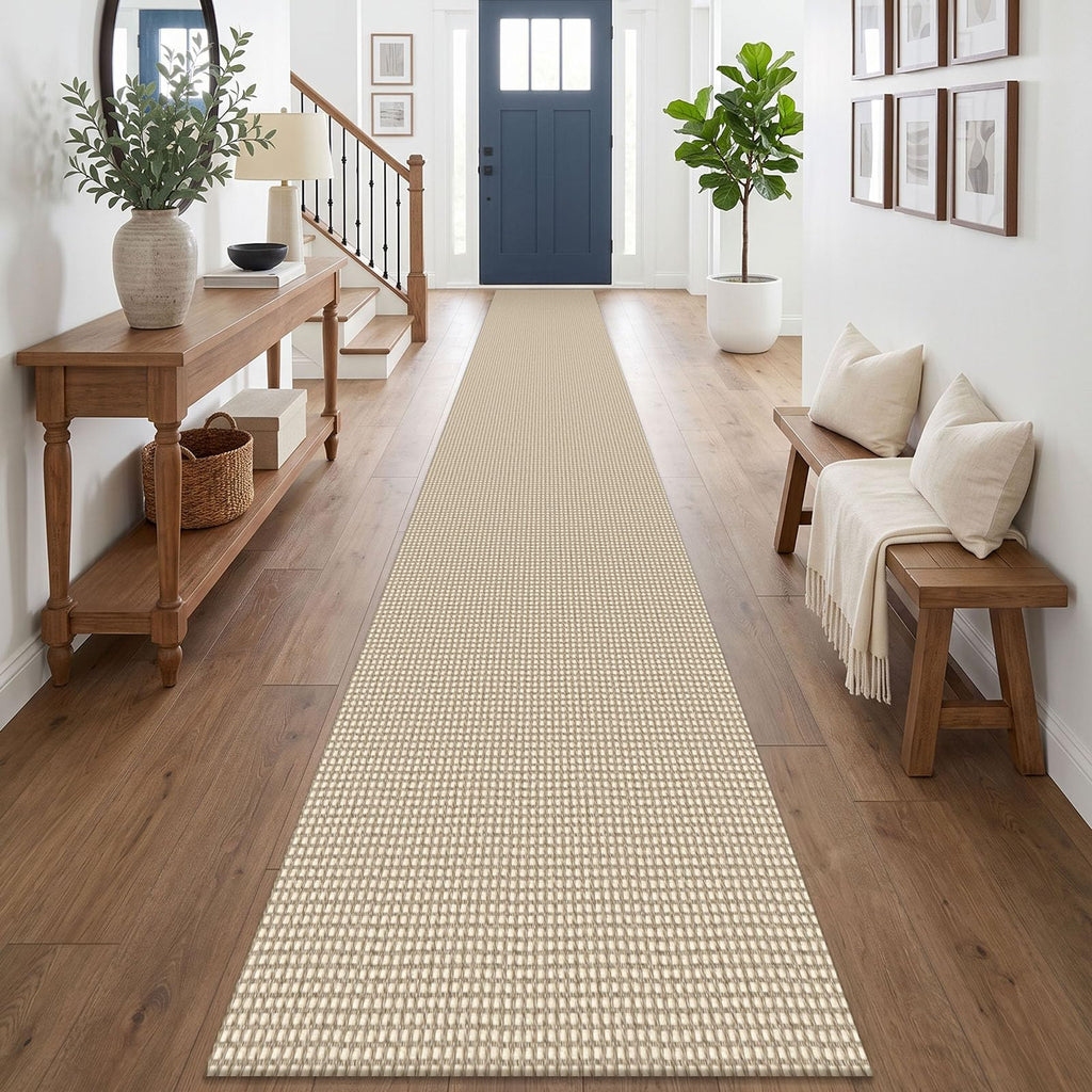 EARTHALL Woven Area Rugs 6x9 Ft Washable Living Room Rugs Non Slip Rubber Backed Dining Room Rug Braided Bedroom Rugs Indoor Floor Carpet for Living Room, Bedroom, Dining Room, Beige/Ivory