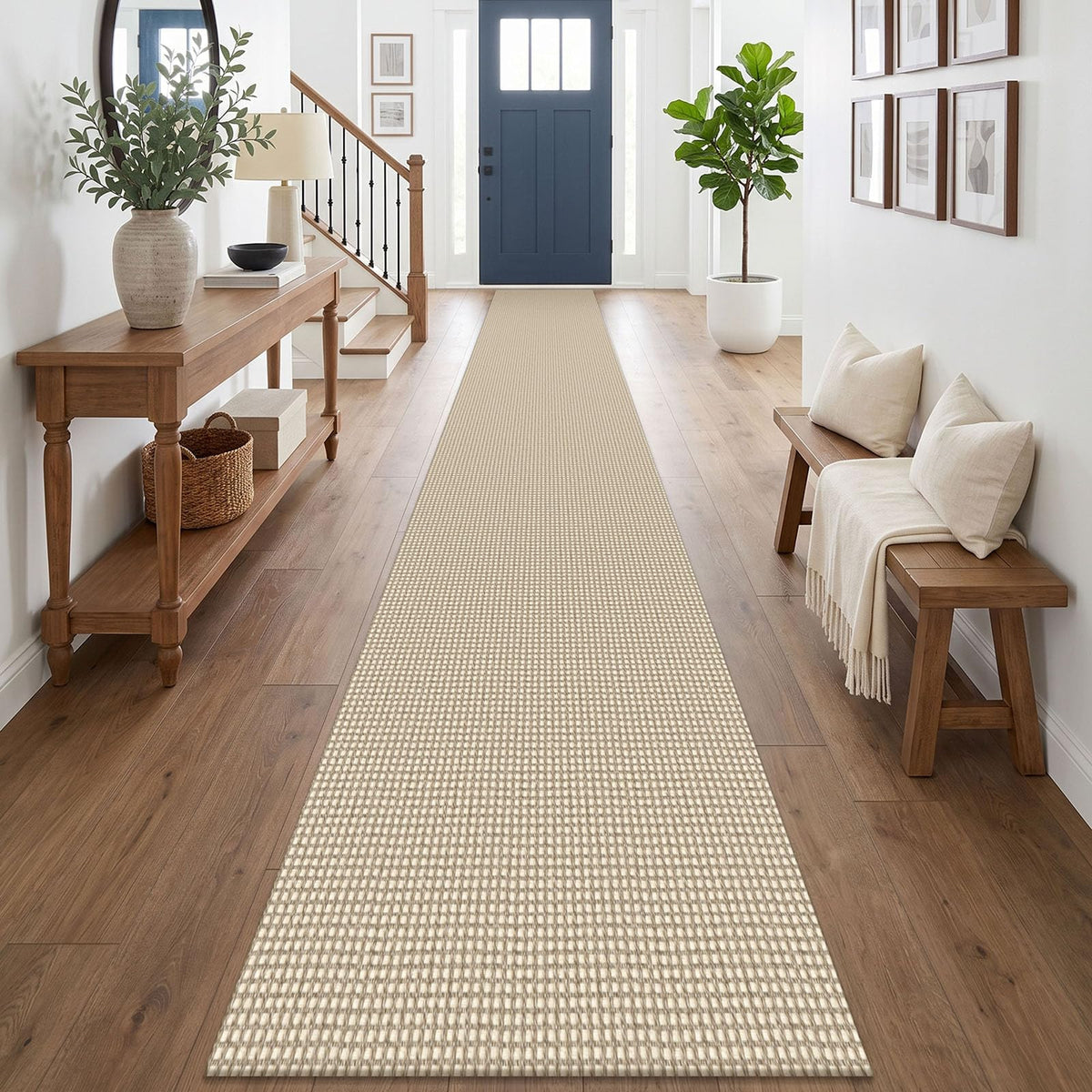 EARTHALL Woven Area Rugs 6x9 Ft Washable Living Room Rugs Non Slip Rubber Backed Dining Room Rug Braided Bedroom Rugs Indoor Floor Carpet for Living Room, Bedroom, Dining Room, Beige/Ivory