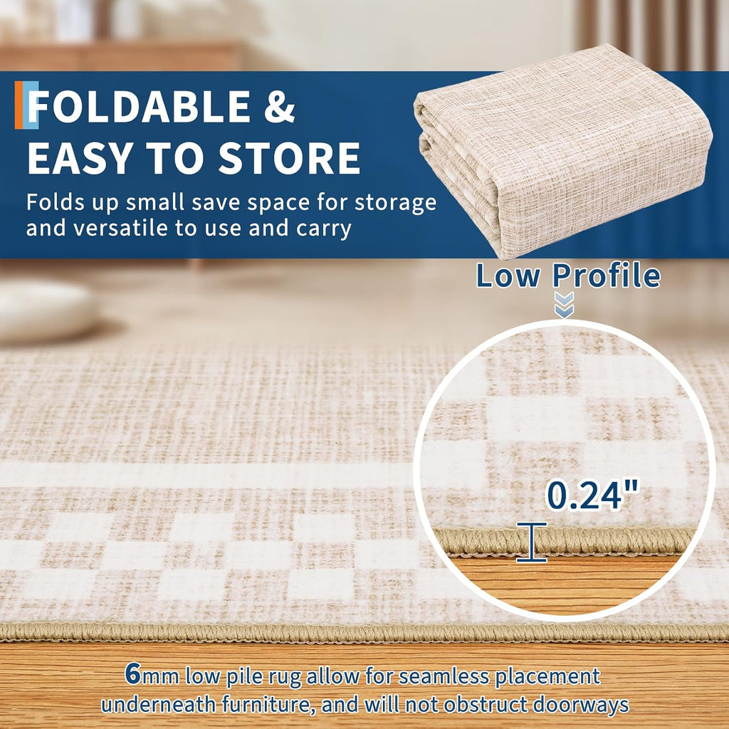 GarveeHome 5x7 Washable Area Rug Checkered Rug for Bedroom Living Room