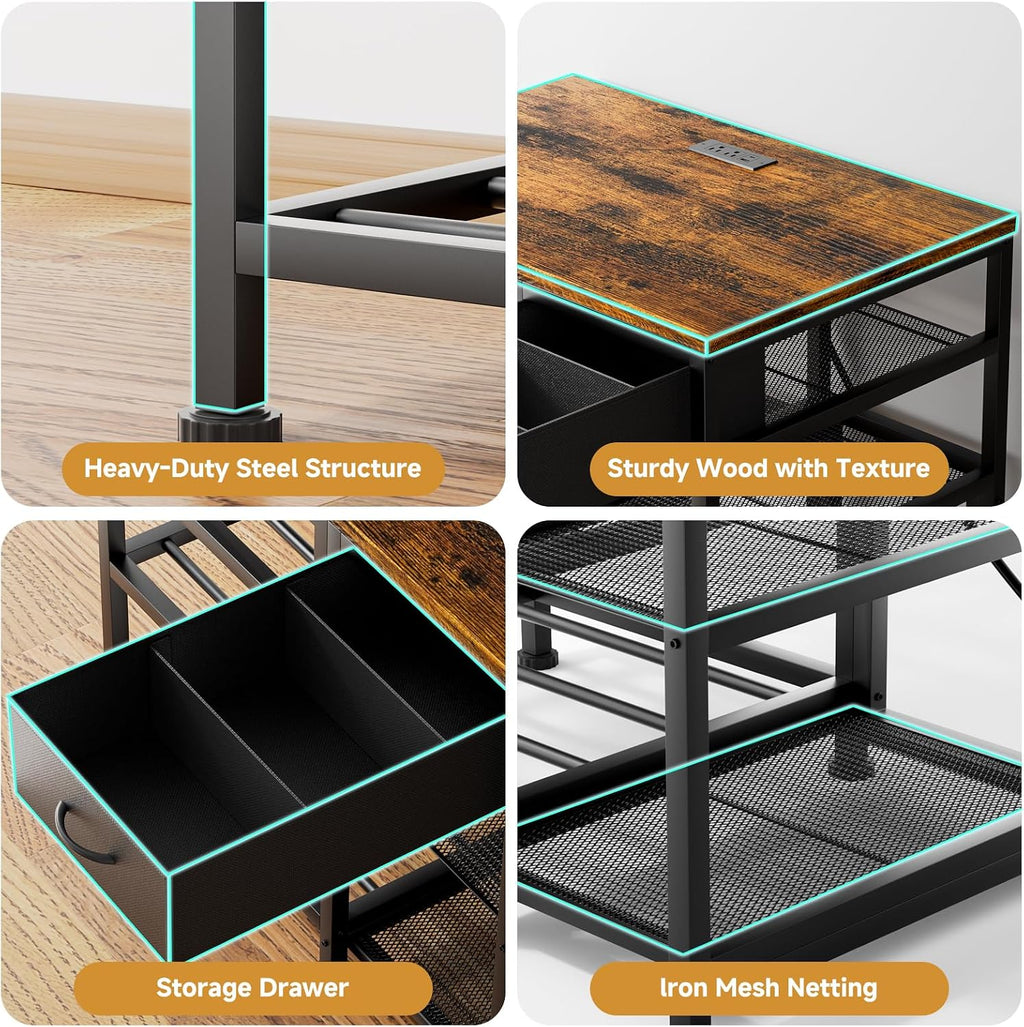 3D Printer Stand with Filament Storage Rack, Heavy Duty 3D Printer Table with Power Outlet, 4-Tier Filament Holder with Drawer, 3D Printer Filament Stand Organized for Office Workshop Studio