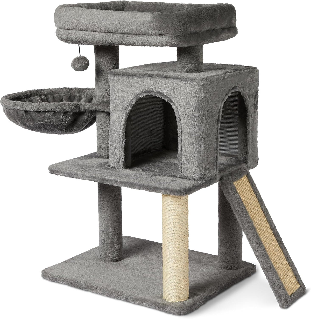 Amazon Basics Indoor Cat & Kittens Multi-Level Climbing Activity Tower with Scratching Posts, FSC Certified, 60.1" (152.7cm) H, Grey