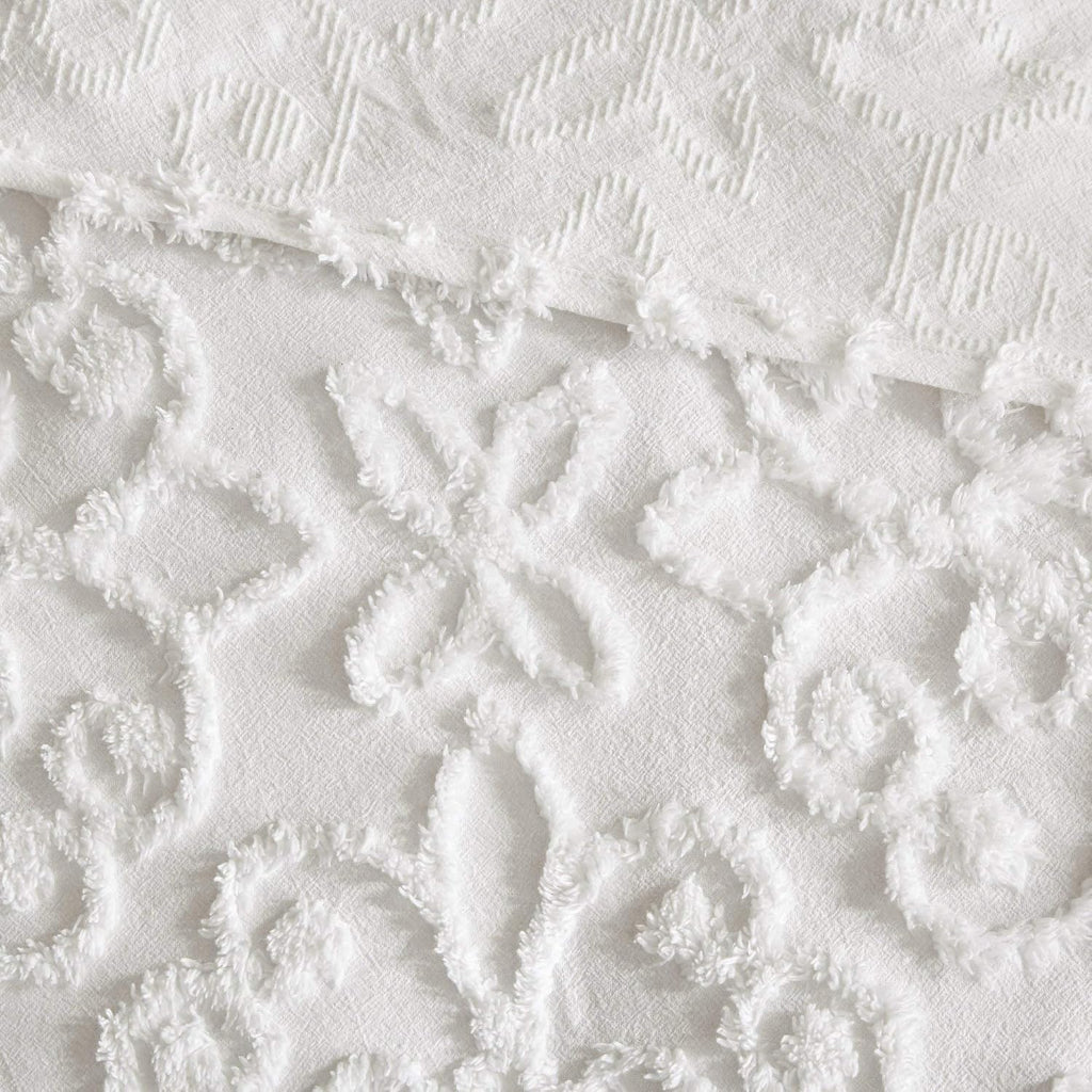 Misc Bright White Chenille Daybed Set Medallion Pattern Bedding Textured Soft Cotton Fabric Shabby Chic, 5 Piece