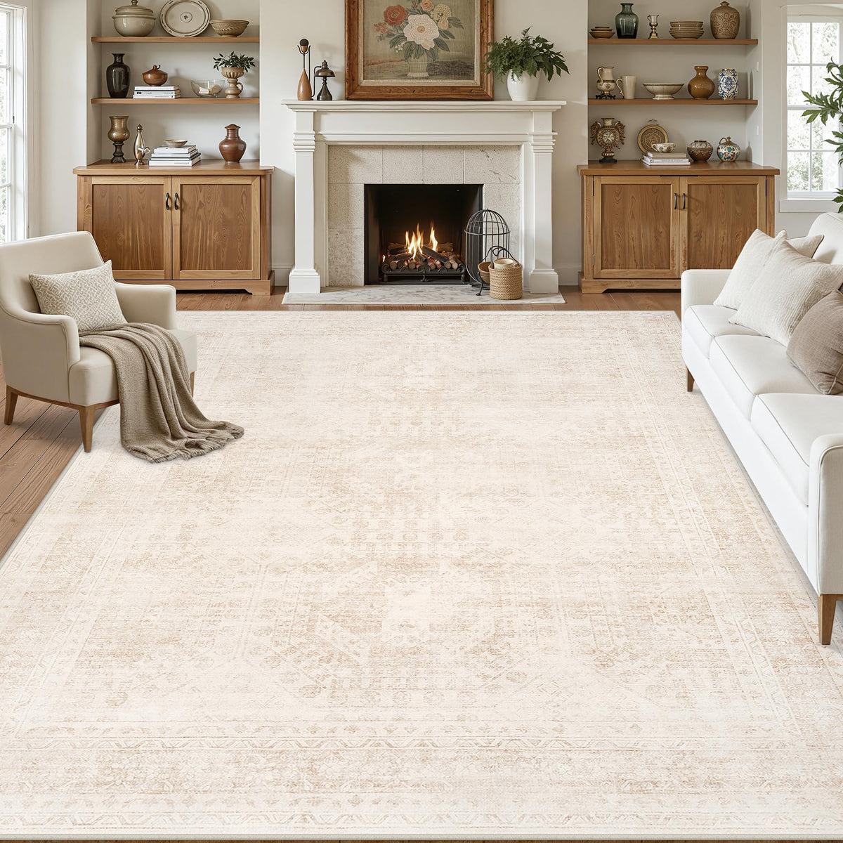 8x10 Area Rugs Living Room: Bedroom Washable Carpet Beige/Ivory
