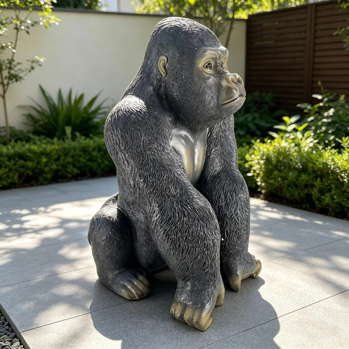 26.38" Realistic Gorilla Garden Statue, Durable Resin Silverback Figurine for Outdoor Yard Patio, Wildlife Decor Sculpture with Silver Chest Patch, Unique Gift for Animal Lovers