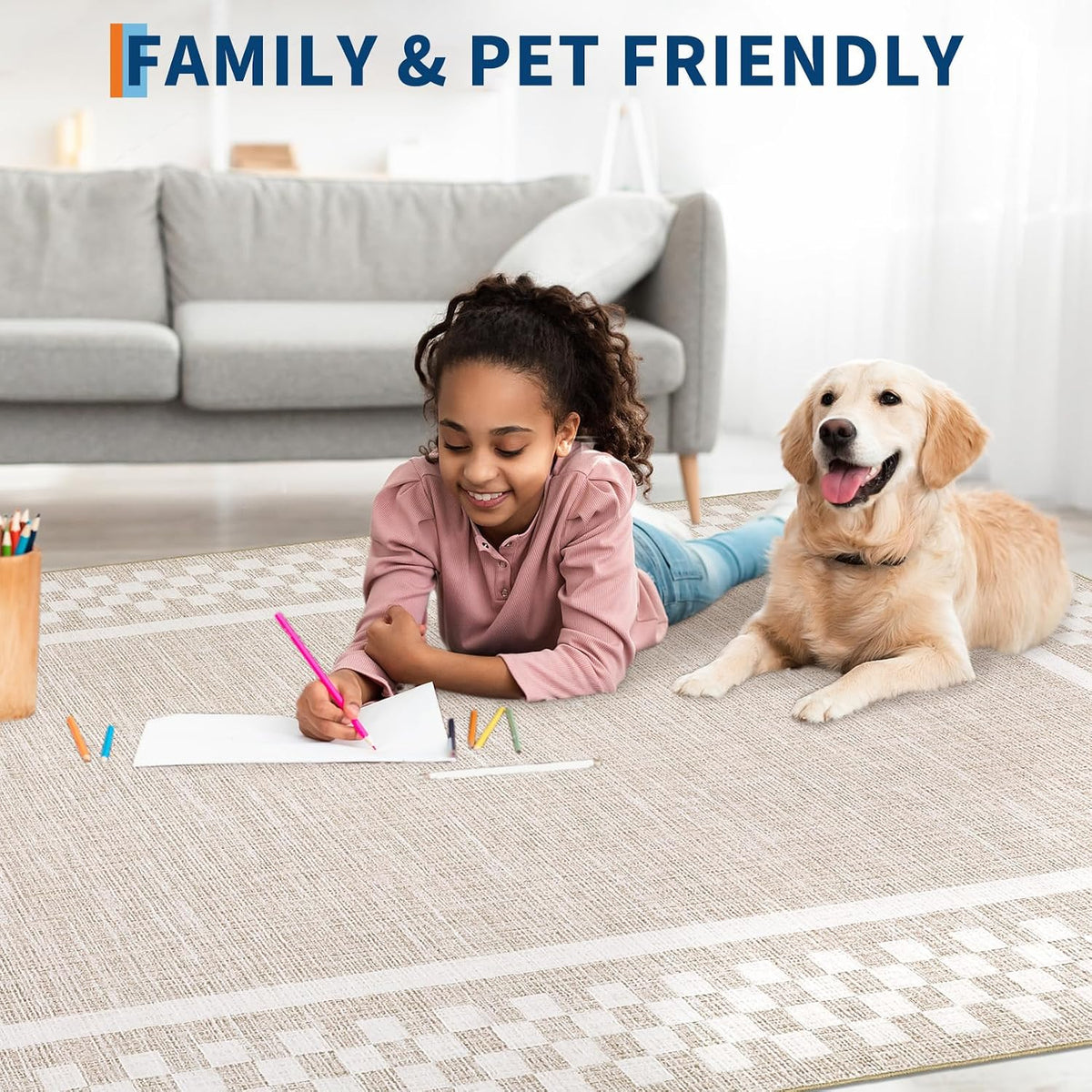 GarveeHome 5x7 Washable Area Rug Checkered Rug for Bedroom Living Room