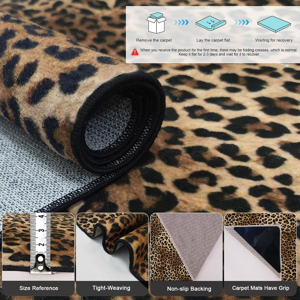 Leopard Rug 5x7 Washable Animal Print Rug Living Room Large Carpet Soft Non-Slip, Non-Shedding Brown Carpet for Office Dormitory Bedroom
