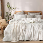 BESTOUCH Cotton Solid Duvet Cover Set Linen Feel Cornflower Blue Queen