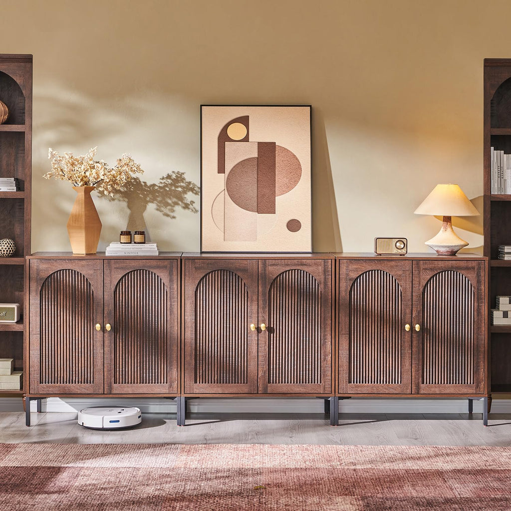 IFGET 34" Tall Modern Arched Sideboard Buffet Cabinet with Storage, Brown
