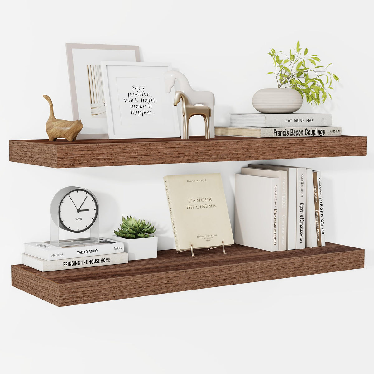 Fun Memories Floating Shelves - 2 Pack 12 Inch Rustic Wooden Wall Shelves - Extra Deeper & Thicker Wall Mounted Storage Shelf for Living Room, Kitchen, Farmhouse - 36" W x 12" D x 1.8" H - Brown