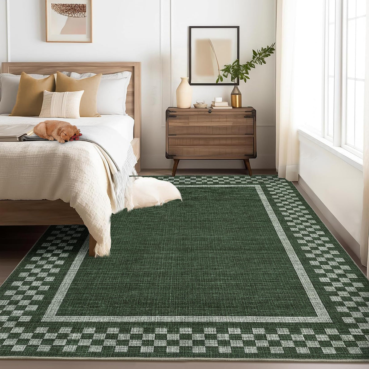 GarveeHome 5x7 Washable Area Rug Checkered Rug for Bedroom Living Room