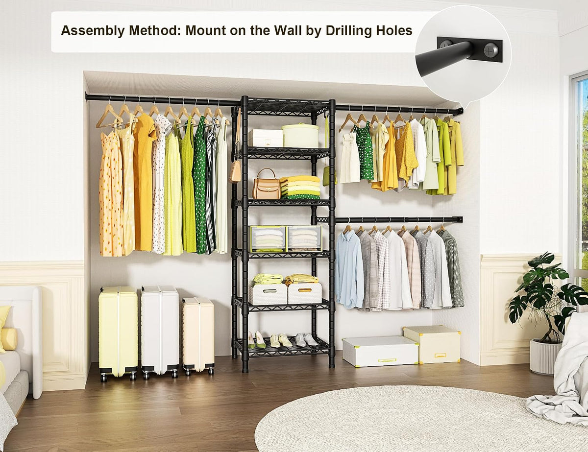 Ulif M5 Wall Mounted Clothes Garment Rack, Heavy Duty Closet Storage System
