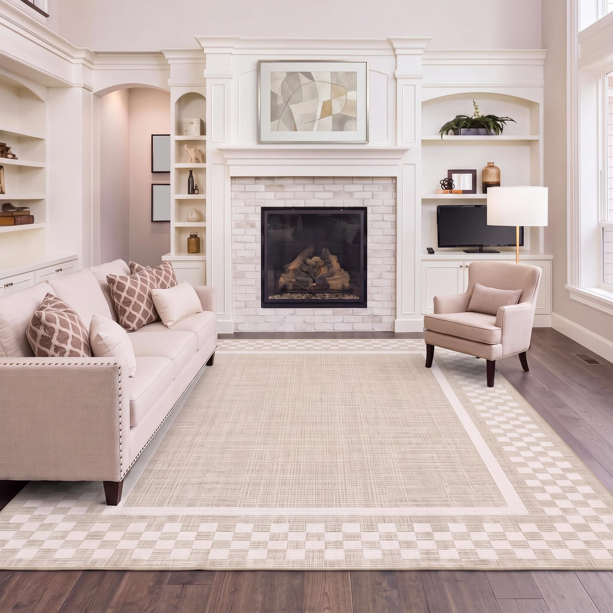 GarveeHome 5x7 Washable Area Rug Checkered Rug for Bedroom Living Room