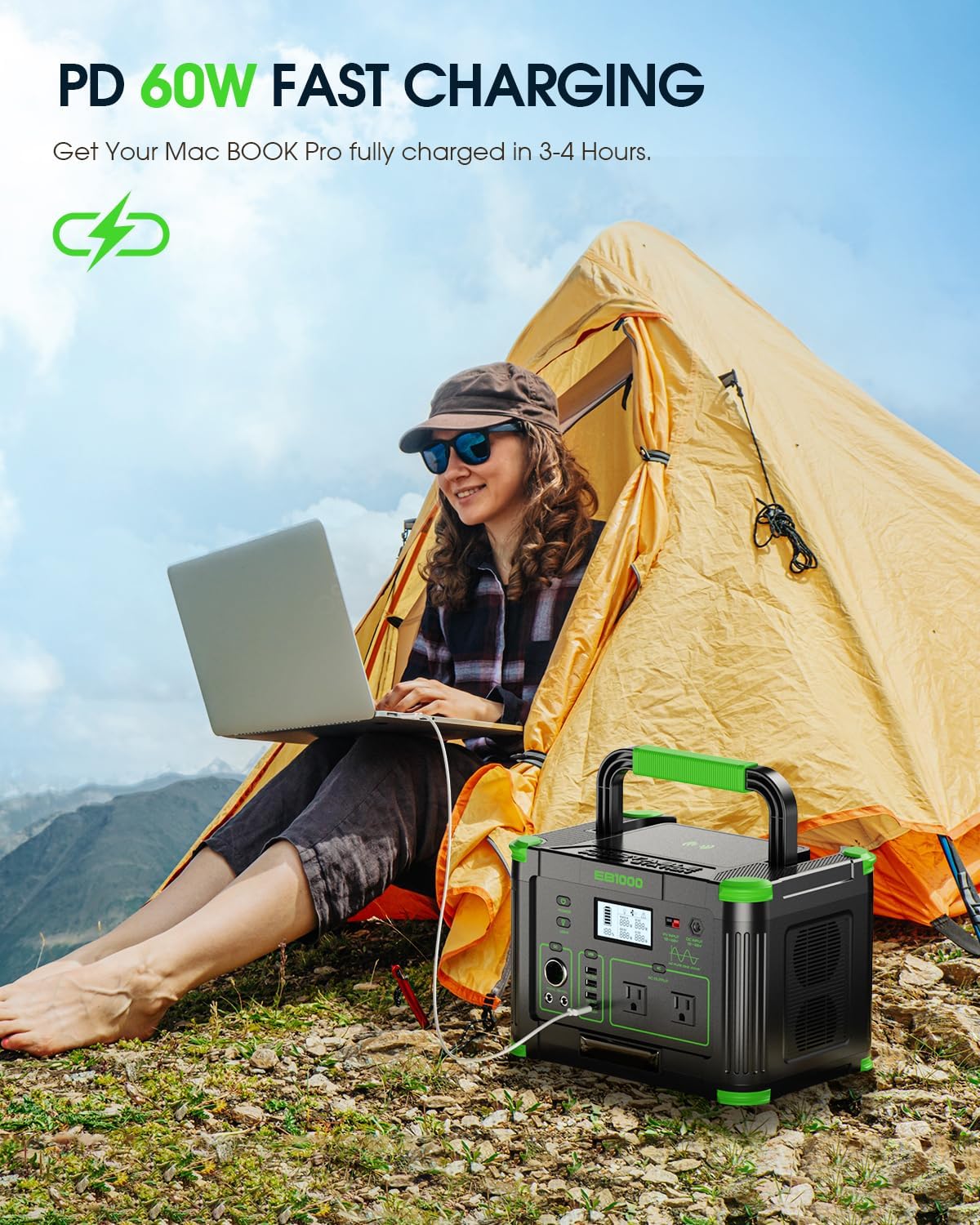 1000W Portable Power Station 999Wh, Solar Generator for Outdoor Emergency