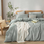 BESTOUCH Cotton Solid Duvet Cover Set Linen Feel Cornflower Blue Queen