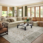 Washable Area Rugs for Living Room: 9x12 Bedroom Rug Boho Vintage Area Rug Stain Resistant Non Slip Low Pile Lightweight Soft Carpets for Dining Room Kitchen Nursery Kids Room Playroom Home Office