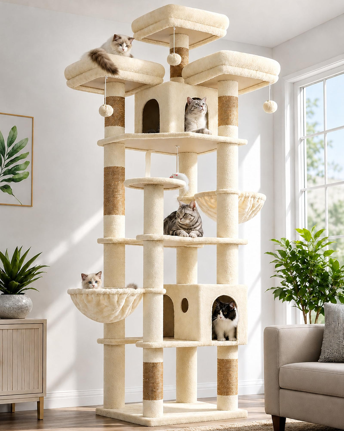 Globlazer Cat Tree Tower for Multiple Adult Cats, 82in, F82, Light Grey