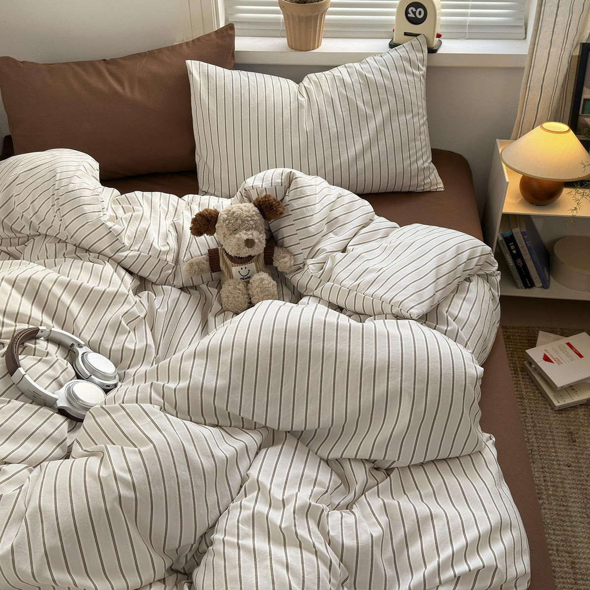 Plaid Duvet Cover Set Washed Cotton,Queen(90"x90"),Multicolor Gingham