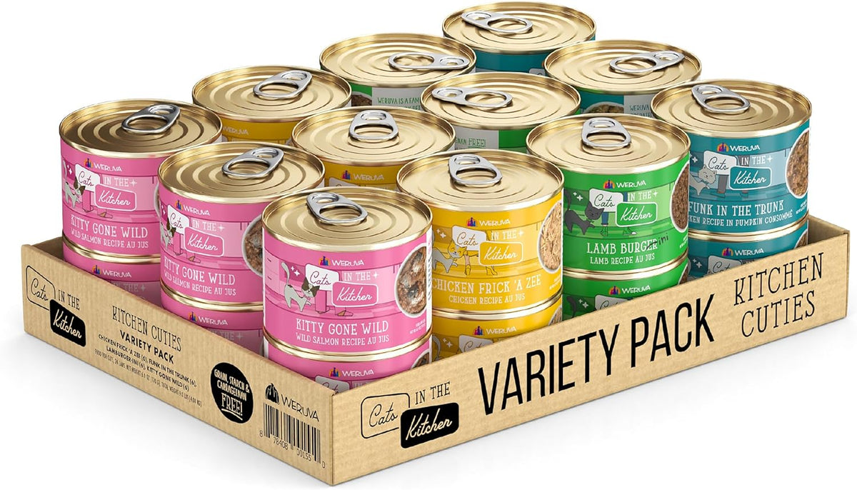 Weruva Cats in the Kitchen, Kitchen Cuties Variety Pack, Wet Cat Food, 6oz Cans (Pack of 24)