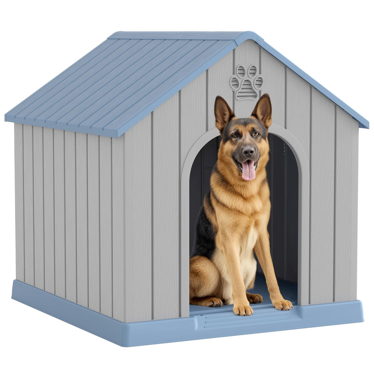Fancyango Large Dog House Outdoor Indoor for Medium Large Dogs, Sturdy Plastic Waterproof Doghouse with Air Vents and Elevated Floor, Easy Clean and Assemble (Grey, 36.2''L×38''W×38''H)