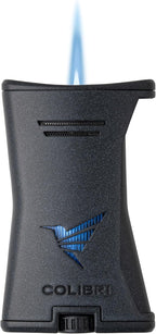 Colibri Premium Slim Torch Lighter - Windproof & Refillable, Cigar Enthusiast's Choice with Blue Fuel Window and Adjustable Flame (Black + Black) - Shipped Empty - no Butane.