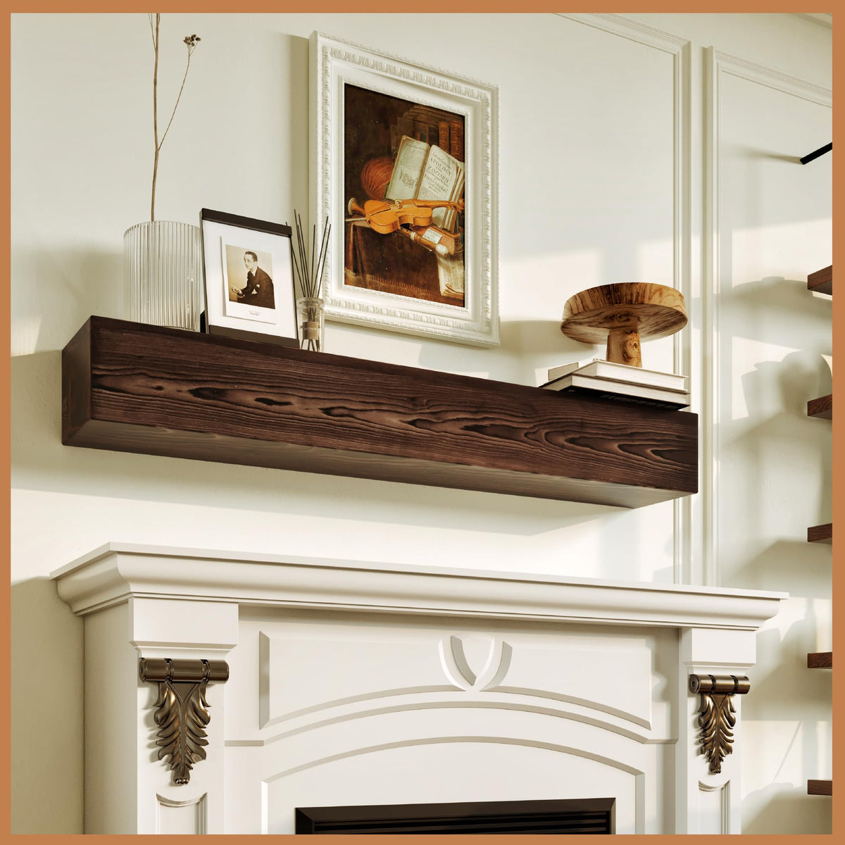 Avana Fireplace Mantel - Wall-Mounted Mantles for Over Fireplace - Farmhouse Fireplace Mantle Shelves - Handcrafted Wood Fireplace Mantels - Floating Mantel 72 Inches X 8 X 5 - Rustic Natural