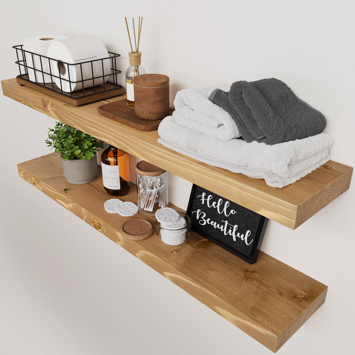 Solid Wood Floating Shelves for Wall 36 Inches Long, Walnut Wooden Shelf