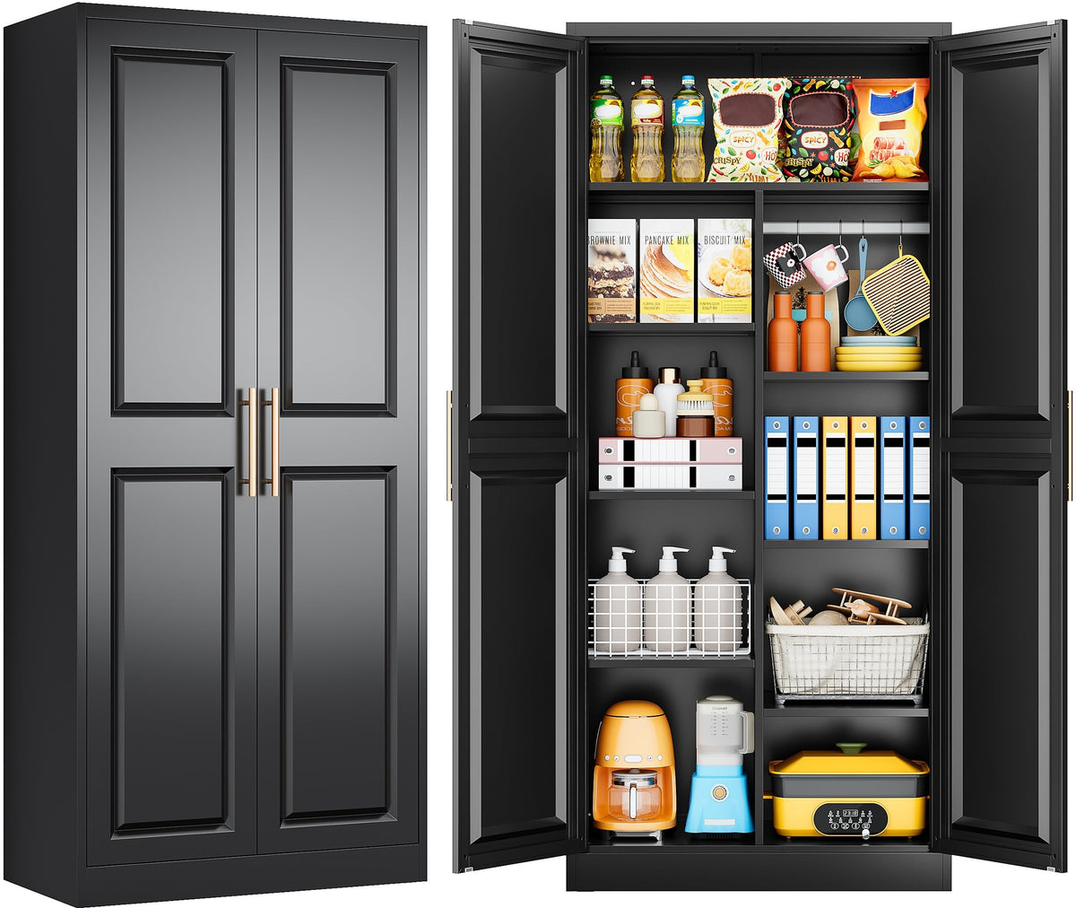 SISESOL 67" Tall Narrow Bathroom Storage Cabinet, 2 Door and 7 Shelves Slim Kitchen Pantry Cabinet, White Metal Bathroom Cabinets,Large Cupboard for Home,Kitchen,Laundry,Bathroom