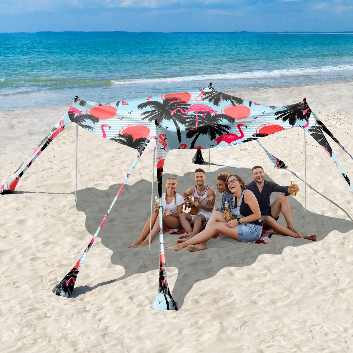 Rhino Valley 10 x 10 FT Beach Tent UPF50+ with 8 Sandbags 4 Poles, Sky Blue