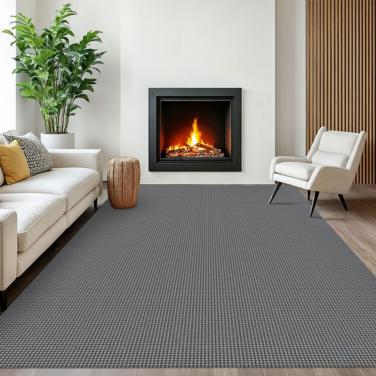 EARTHALL Woven Area Rugs 6x9 Ft Washable Living Room Rugs Non Slip Rubber Backed Dining Room Rug Braided Bedroom Rugs Indoor Floor Carpet for Living Room, Bedroom, Dining Room, Beige/Ivory