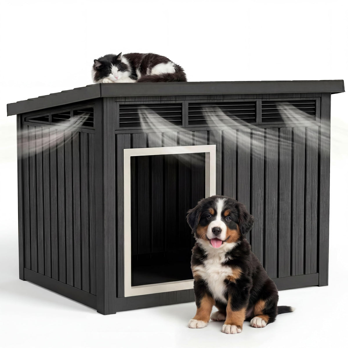 DRATO Large Dog House Outdoor for Indoor, Gray, 42.87 * 32.95 * 31.61 in