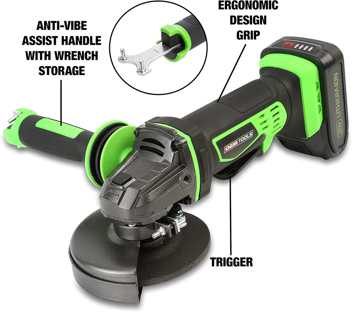 OEMTOOLS 24492 20V Max Lithium-Ion Cordless Angle Grinder with Disc, Grinders Power Tools with Angle Grinder Attachments, Concrete Grinder, 4 1/2 Grinder