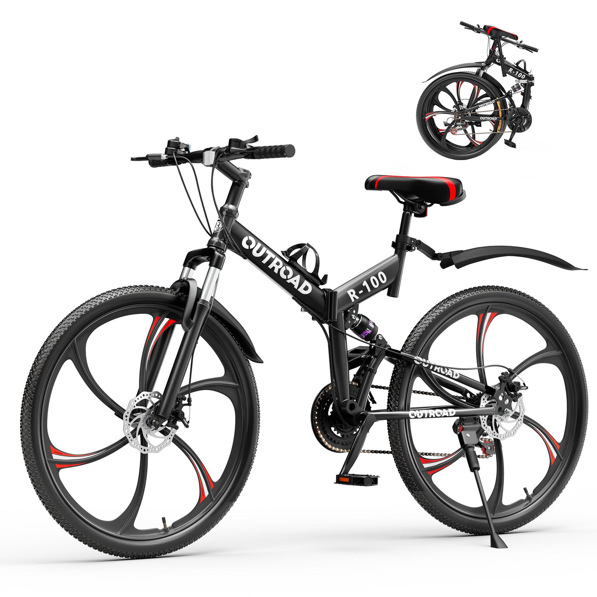 Betterland 26 Inch Adult Folding Mountain Bike, 21 Speeds Full Suspension Foldable Bikes, Dual Disc Brake, High Carbon Steel Frame Bicycle for Men Women