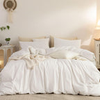 Duvet Cover Set Washed Cotton Embroidered Hem King 3‑Pcs