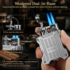 XIFEI Classic Flint-Wheel Cigar Lighter, Adjustable Dual Jet Flame