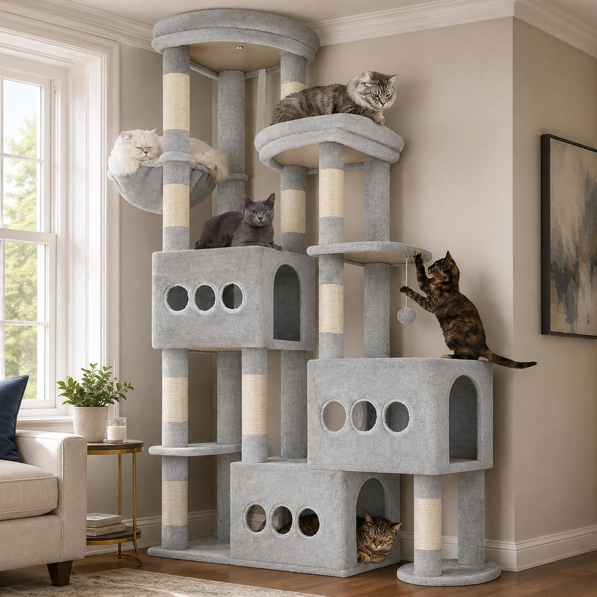 Gitelsnour Sturdy Cat Tree Tower, 3 XXL Condos for Large Adult Cats GCT036W