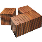 PrimeZone 54 PCS Solid Acacia Wood Interlocking Deck Tiles Outdoor, Brown