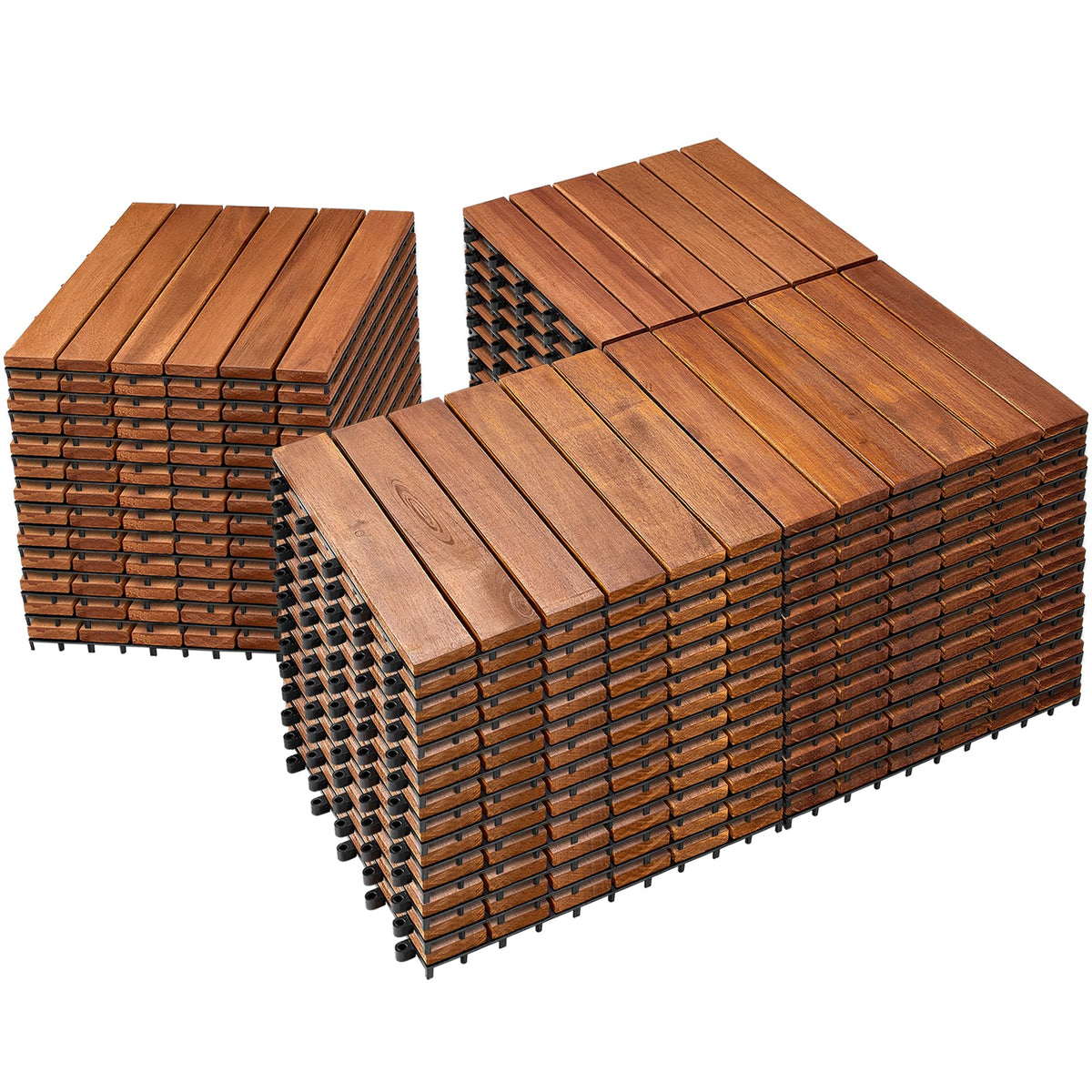PrimeZone 54 PCS Solid Acacia Wood Interlocking Deck Tiles Outdoor, Brown