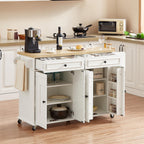 ONBRILL 58" Kitchen Island with Power Outlet, Rolling Kitchen Cart, Black