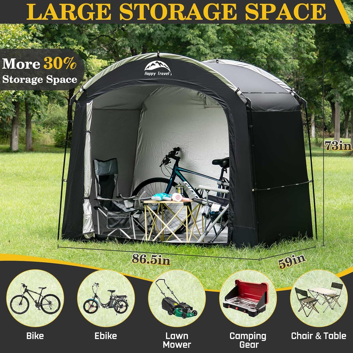 Happy Travel Bike Storage Shed Tent, Waterproof Portable Bicycle Cover Shed