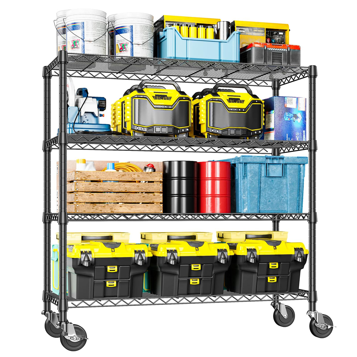 IZEUK 5-Tier Adjustable Heavy Duty Steel Wire Shelving Unit with Wheels, Storage Rack Organizer for Garage, Kitchen, Office, Laundry, Basement (Black, 17.7" D x 47.2" W x 76.7" H, 1750 lbs Capacity)
