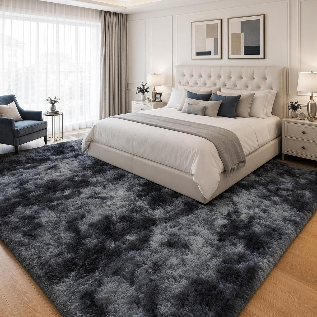 PLHXFR 9x12 Area Rugs Living Room: Fluffy Bedroom Soft Shag Rug Black Grey