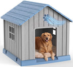 35 Inch Dog House Outdoor with Windows,Indoor/Outdoor,Blue