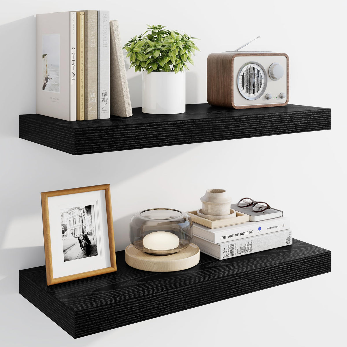 Marsmiles 55" Floating Shelves for Wall, Wooden Shelves with Invisible Brackets Set of 2, Rustic Farmhouse Wall Mounted Shelf for Kitchen Bathroom Living Room Study, White