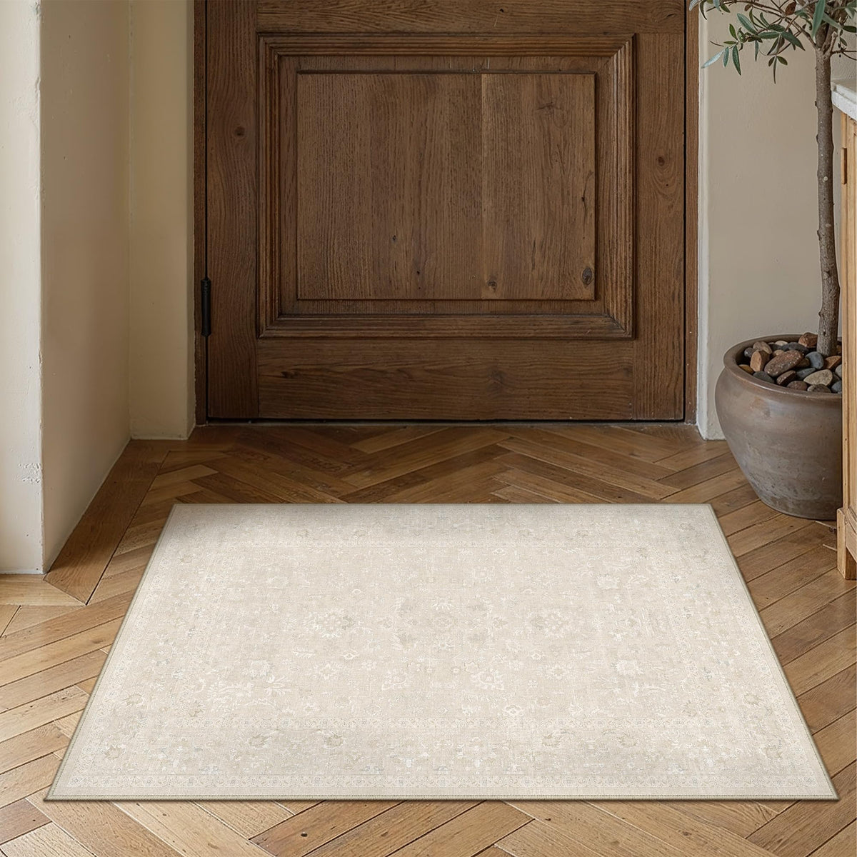 PureCozy Blue 6x6 Round Area Rug Vintage Washable Carpet Non Slip