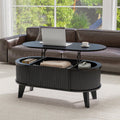LYNCOHOME 43.3'' Fluted Lift Top Coffee Table with Storage,Modern Oval Coffee Table for Living Room or Home Office（Walnut）