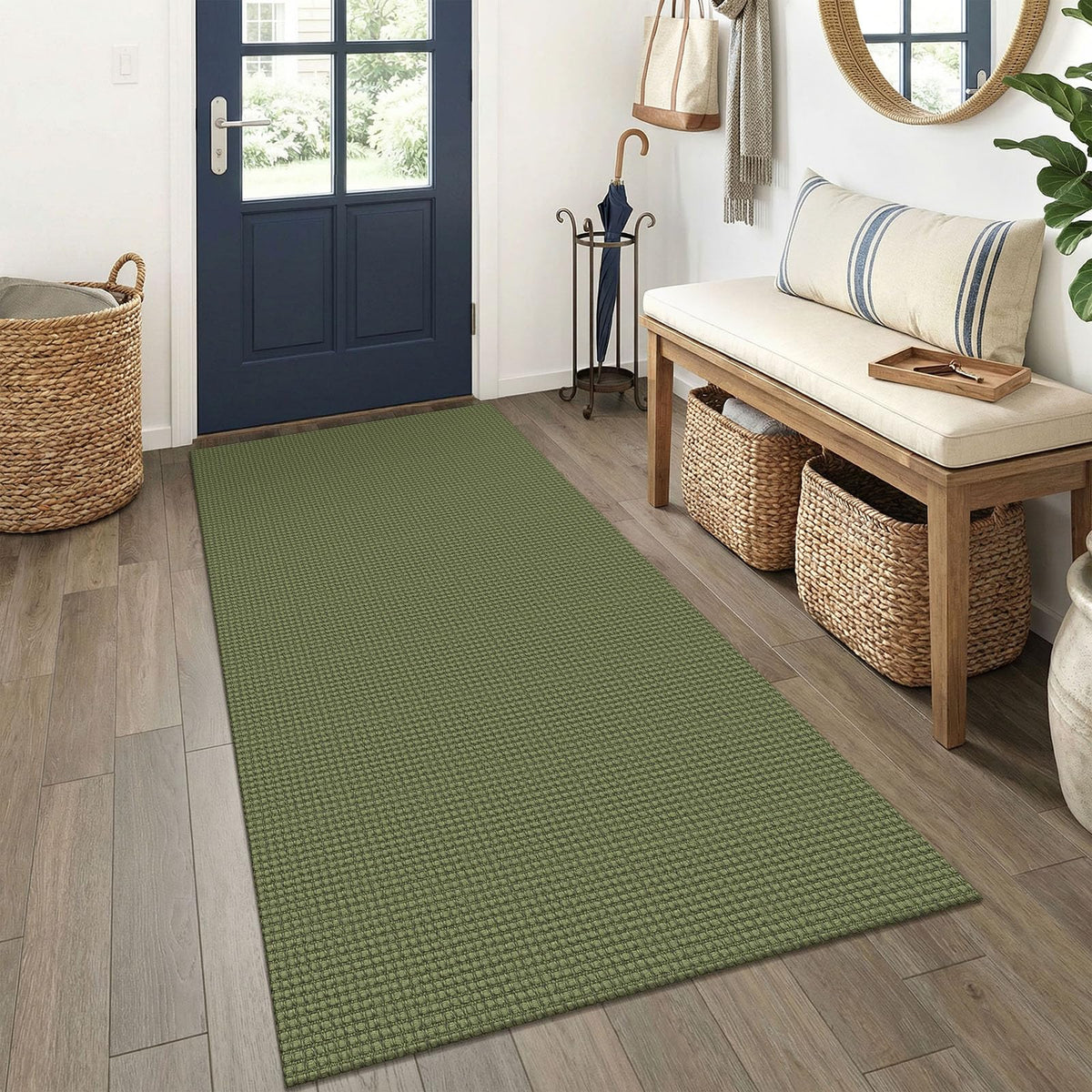 EARTHALL Woven Area Rugs 6x9 Ft Washable Living Room Rugs Non Slip Rubber Backed Dining Room Rug Braided Bedroom Rugs Indoor Floor Carpet for Living Room, Bedroom, Dining Room, Beige/Ivory