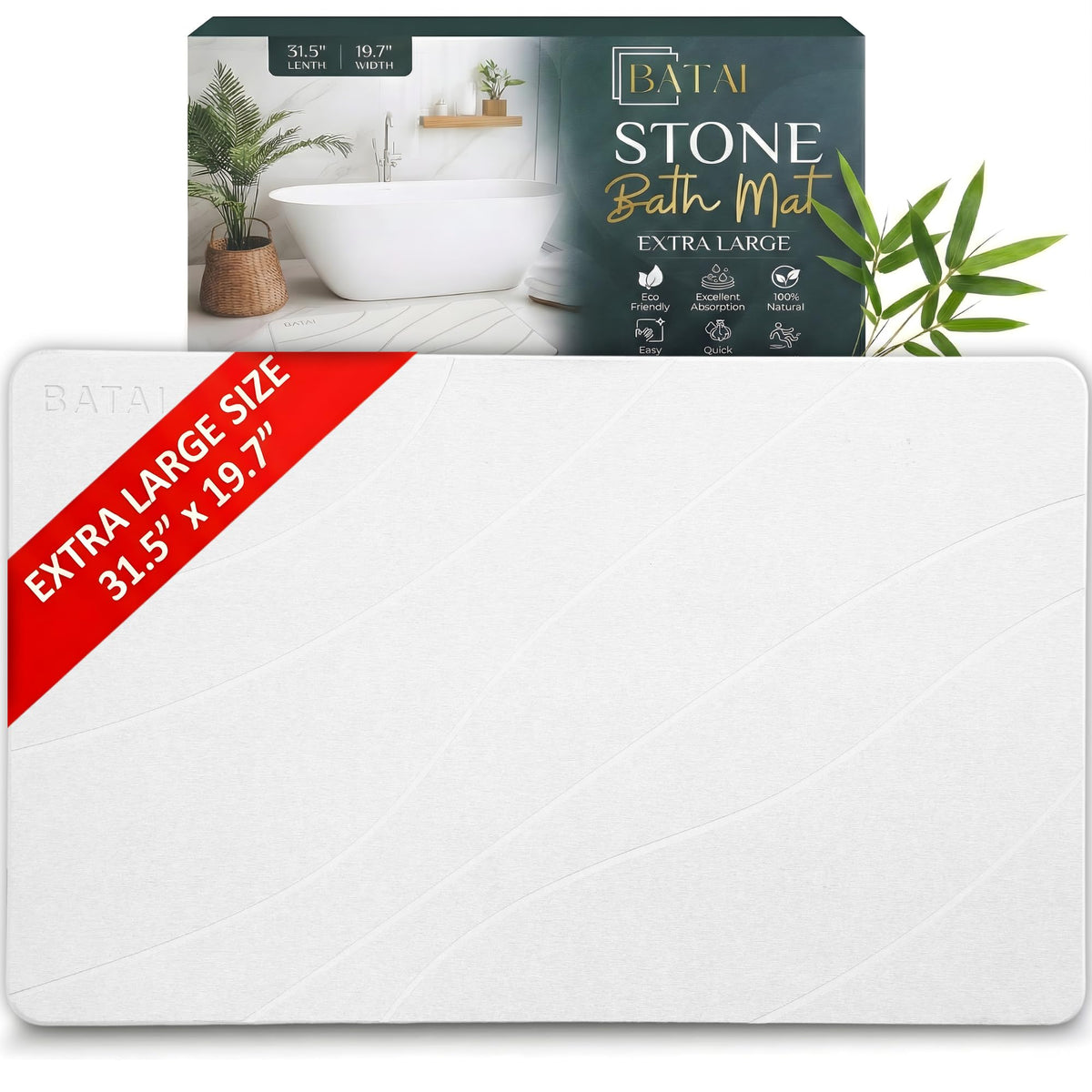 Extra Large Diatomaceous Earth Stone Bath Mat (31.5” x 19.7”) Dark Gray XL